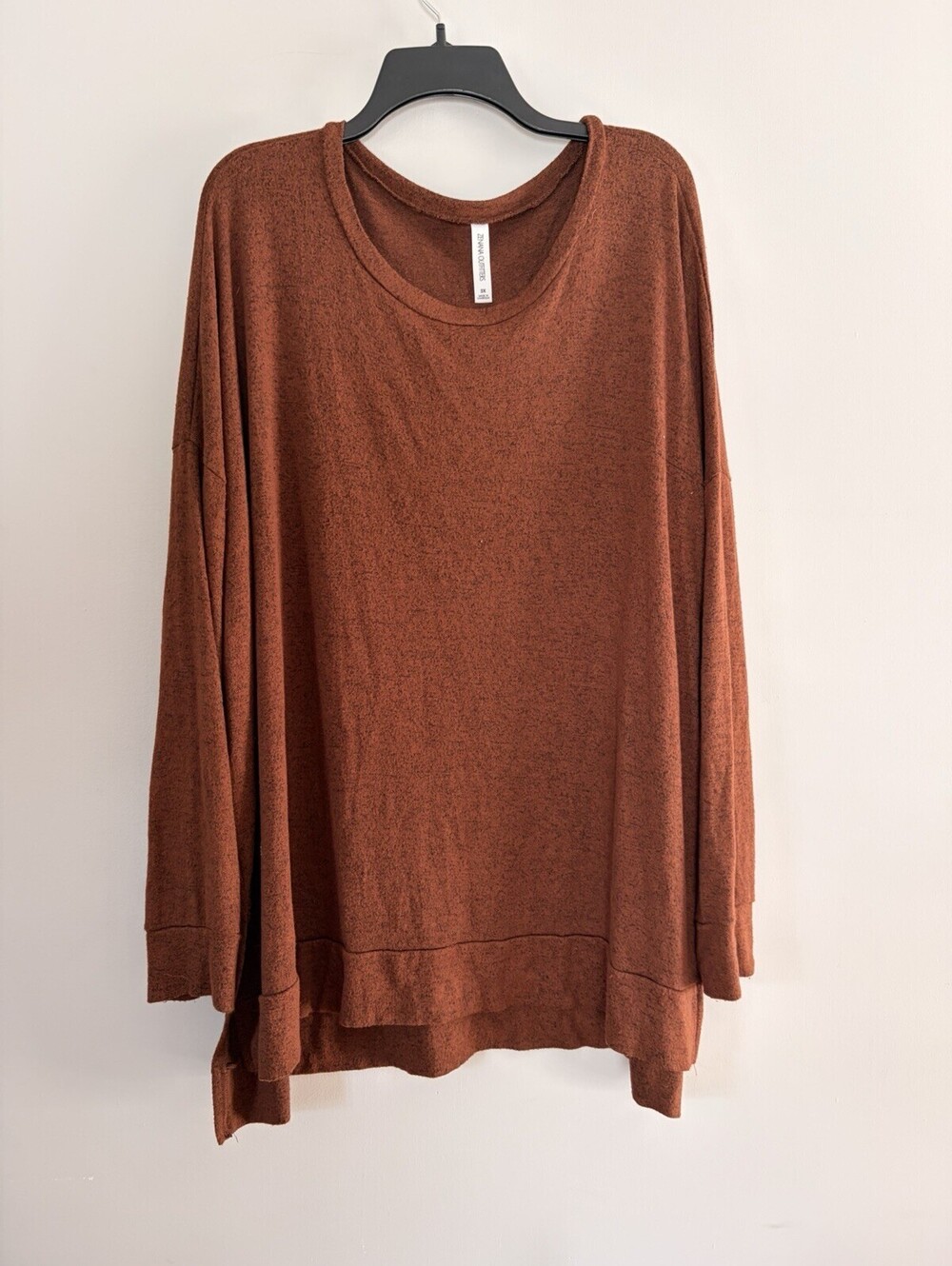 Zenana Outfitters Women 3X Plus Brown Solid Scoop Neck Long Sleeve Tunic Soft